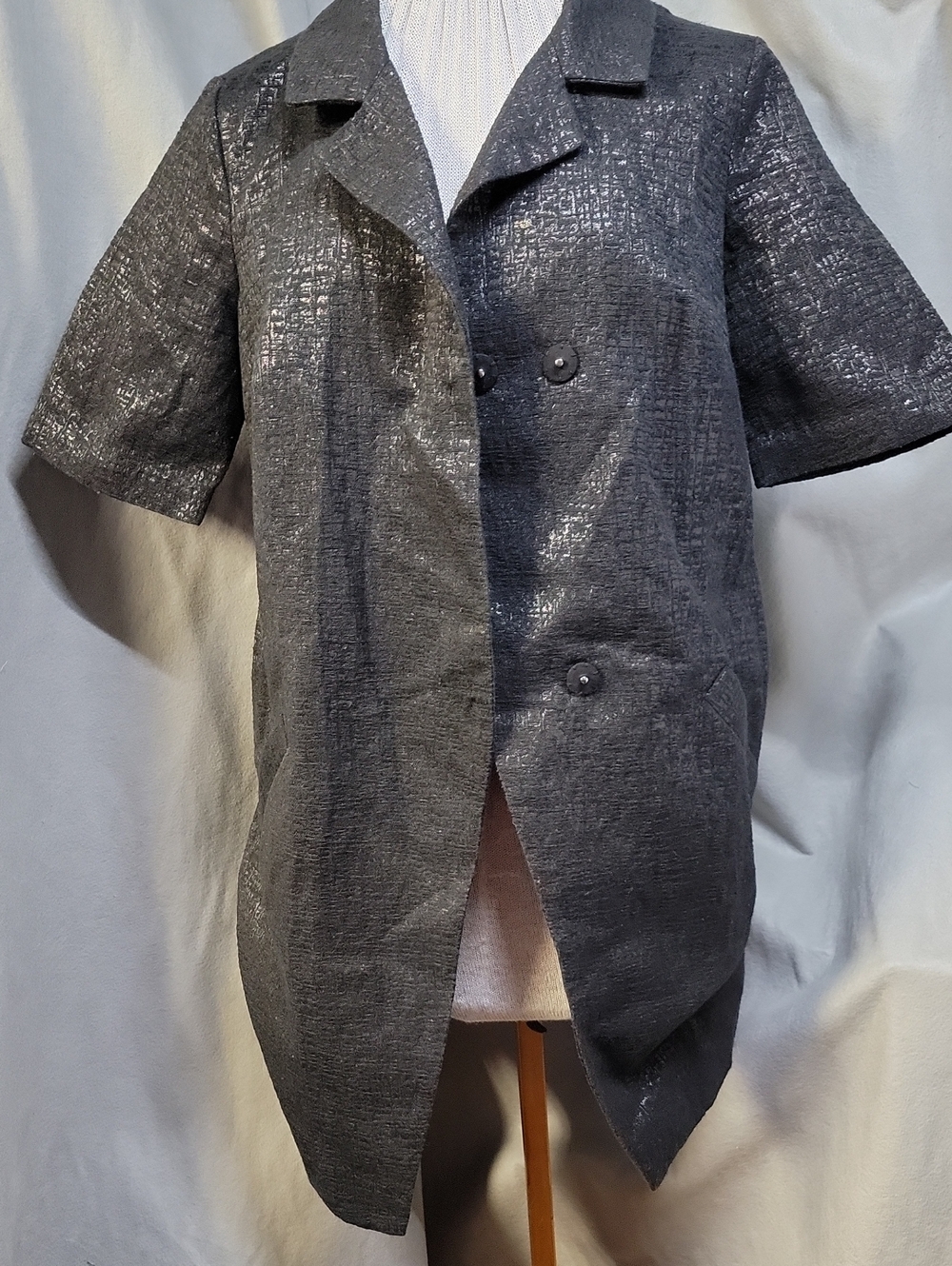 Simply Vera Vera Wang  Metallic Charcoal Black Short-Sleeve Blazer S
